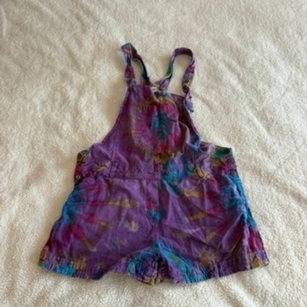 Boho Purple Tie Dye Short Overalls Festival Women's Size L/XL